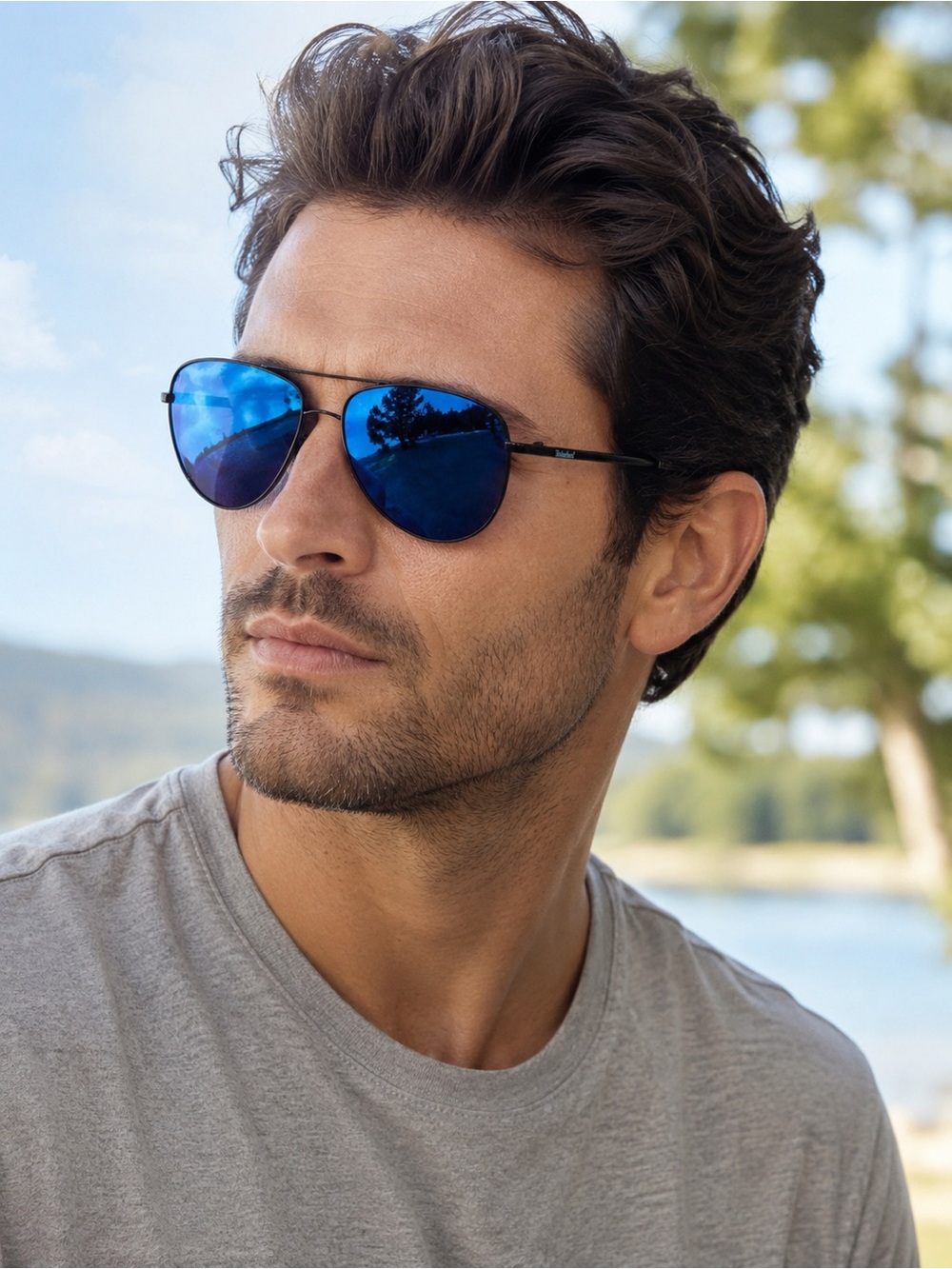 Timberland TB7268 Aviator Sunglasses Blue Mirror Lenses Black Frame